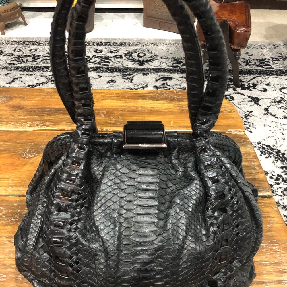 Salvatore Ferragamo Large Black Python Handbag - Picture 7 of 8